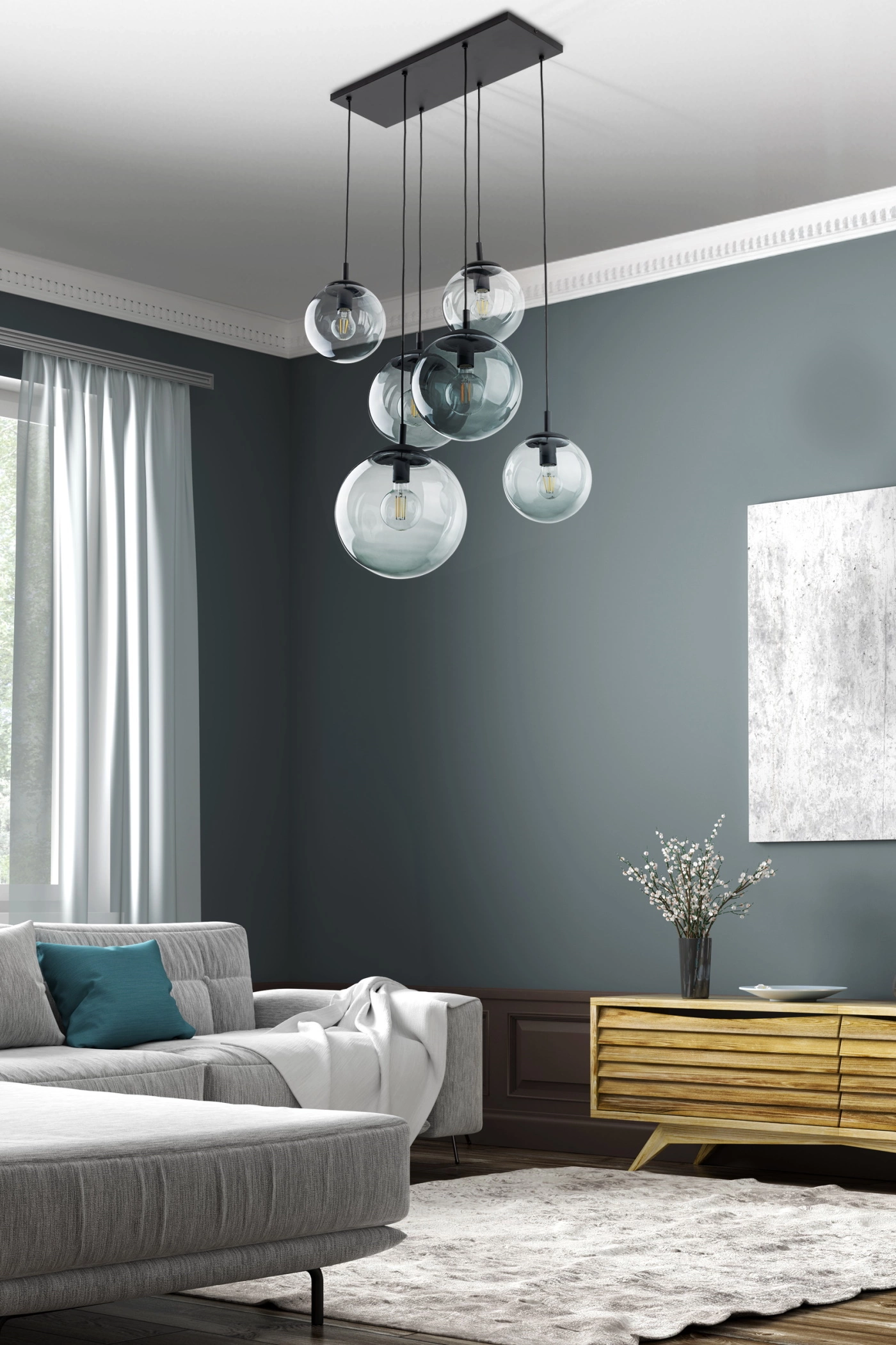   
                        
                        Люстра TK LIGHTING (Польша) 14032    
                         В стиле Хай-тек.  
                        Тип источника света: светодиодная лампа, сменная.                         Форма: Прямоугольник.                         Цвета плафонов и подвесок: Серый.                         Материал: Стекло.                          фото 5