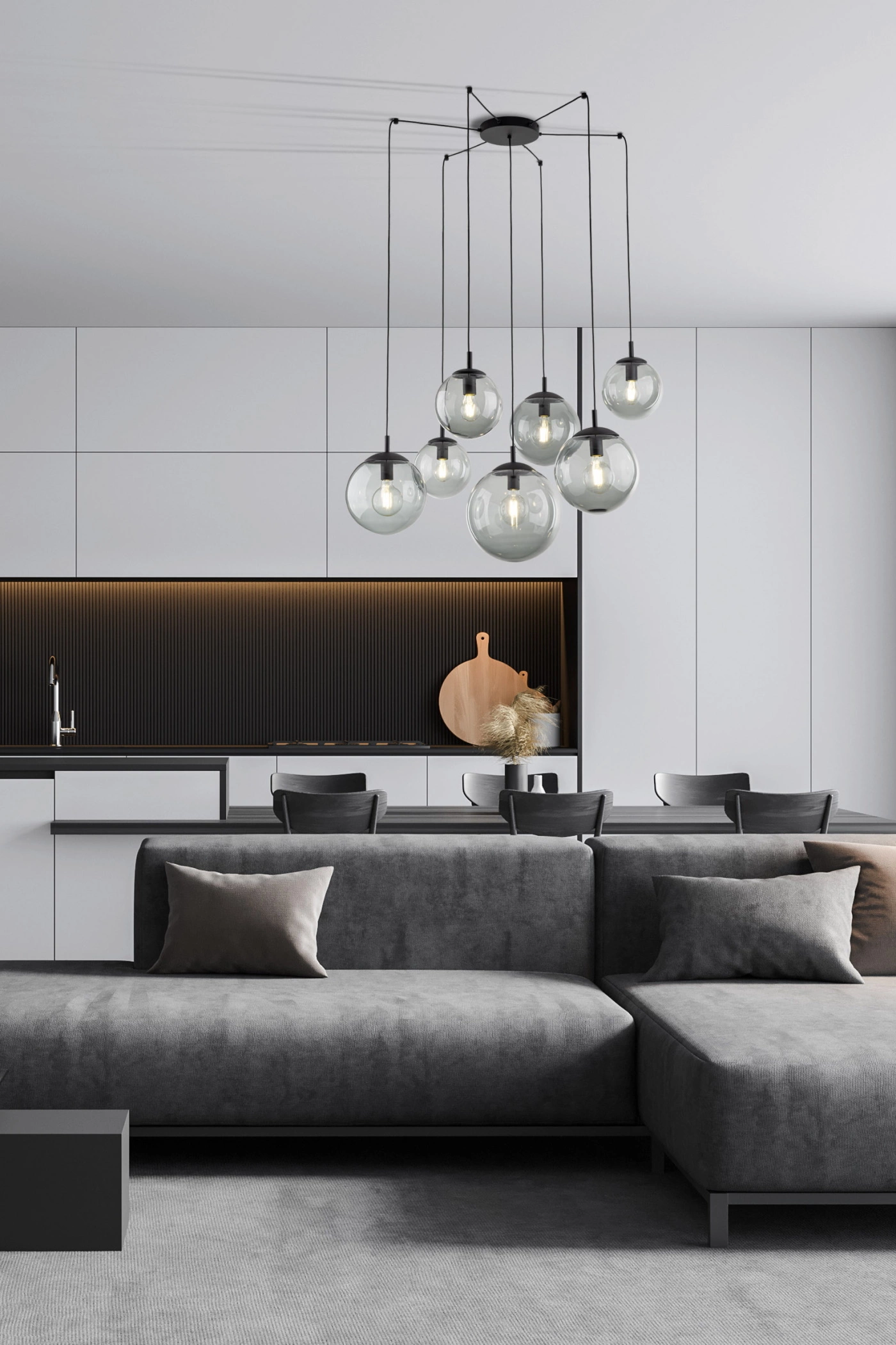   
                        
                        Люстра TK LIGHTING (Польща) 14035    
                         У стилі Хай-тек.  
                        Тип джерела світла: світлодіодна лампа, змінна.                         Форма: Коло.                         Кольори плафонів і підвісок: Сірий.                         Матеріал: Скло.                          фото 4