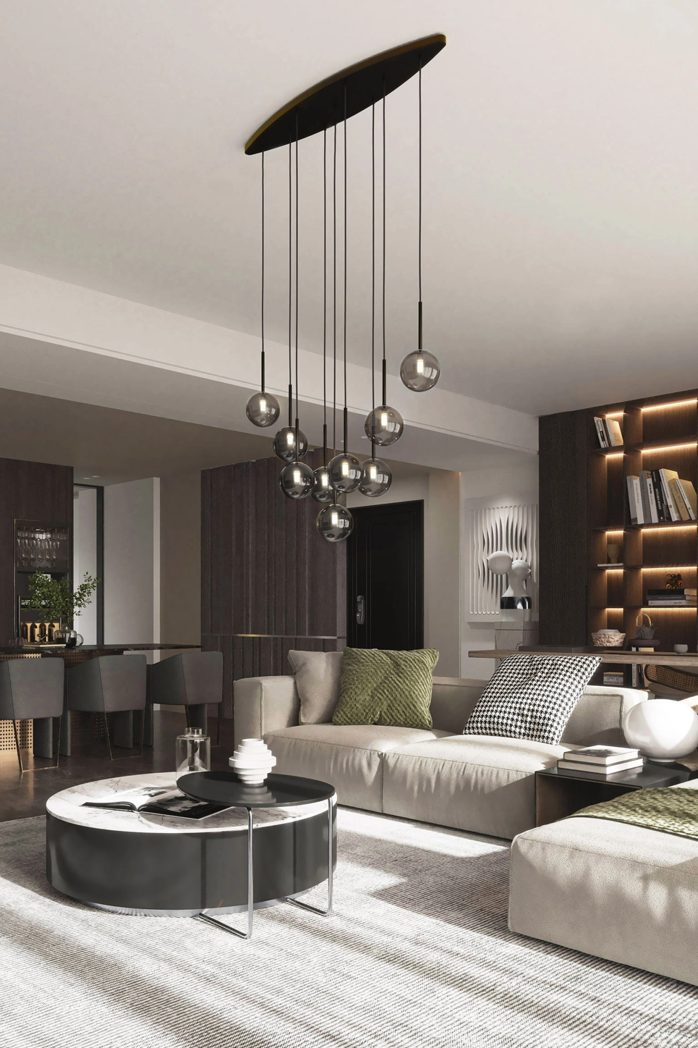   
                        
                        Люстра TK LIGHTING (Польша) 14069    
                         В стиле Хай-тек.  
                        Тип источника света: светодиодная лампа, сменная.                         Форма: Прямоугольник.                         Цвета плафонов и подвесок: Серый.                         Материал: Стекло.                          фото 5
