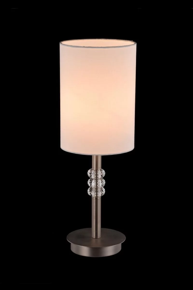   
                        Настольная лампа MAYTONI  (Германия) 14302    
                         в стиле модерн.  
                        Тип источника света: светодиодные led, энергосберегающие, накаливания.                                                 Цвета плафонов и подвесок: белый, прозрачный.                         Материал: ткань, стекло.                          фото 2