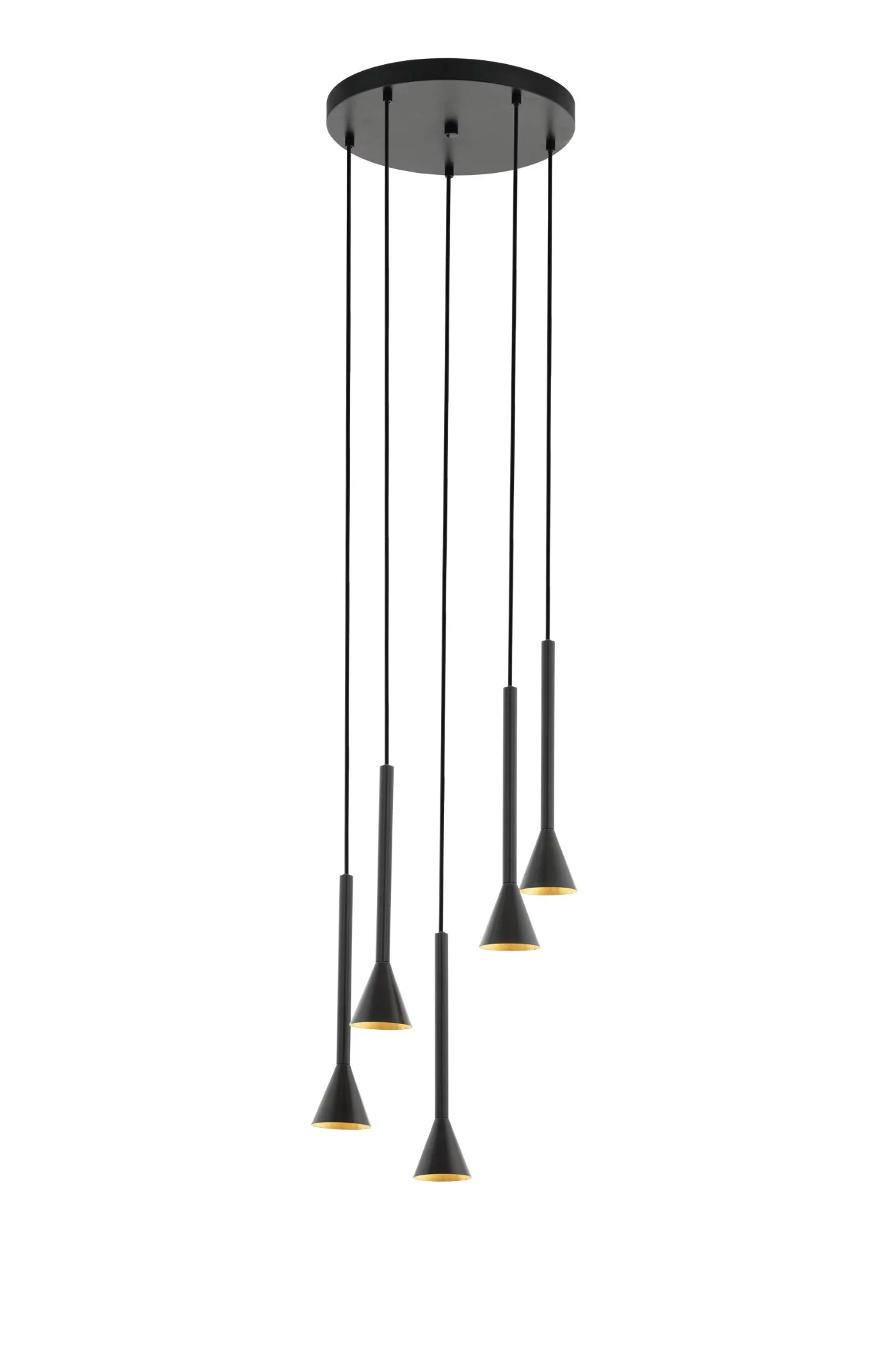   
                        Люстра EGLO (Австрія) 14755    
                         у стилі Лофт.  
                        Тип джерела світла: світлодіодна лампа, змінна.                         Форма: Коло.                         Кольори плафонів і підвісок: Чорний, Золото.                         Матеріал: Сталь.                          фото 1
