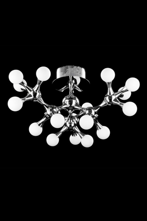   
                        Люстра AZZARDO (Польща) 15952    
                         у стилі хай-тек.  
                        Тип джерела світла: cвітлодіодні led, галогенні.                         Форма: коло, молекула.                         Кольори плафонів і підвісок: сірий, білий.                         Матеріал: метал, скло.                          фото 2