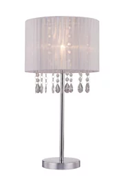   
                        Настільна лампа ZUMALINE (Польща) 18516    
                         у стилі Модерн.  
                        Тип джерела світла: cвітлодіодні led, енергозберігаючі, розжарювання.                                                 Кольори плафонів і підвісок: Білий, Прозорий.                         Матеріал: Тканина, Скло.                          фото 1