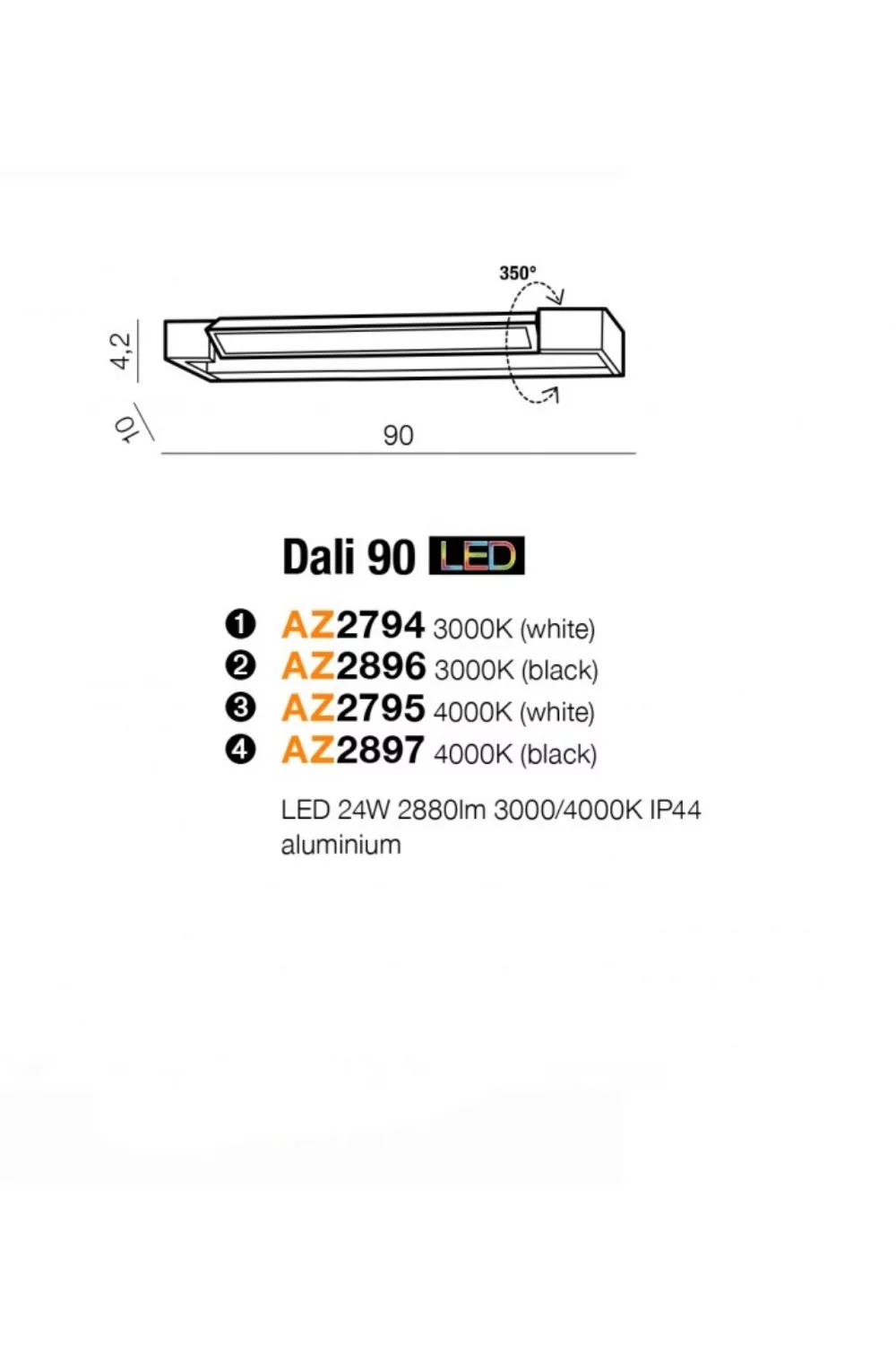   
                        
                        Підсвітка для ванної AZZARDO (Польща) 24090    
                         у стилі Лофт.  
                        Тип джерела світла: вбудований led-модуль, незмінний.                                                 Кольори плафонів і підвісок: Чорний.                         Матеріал: Алюміній.                          фото 2