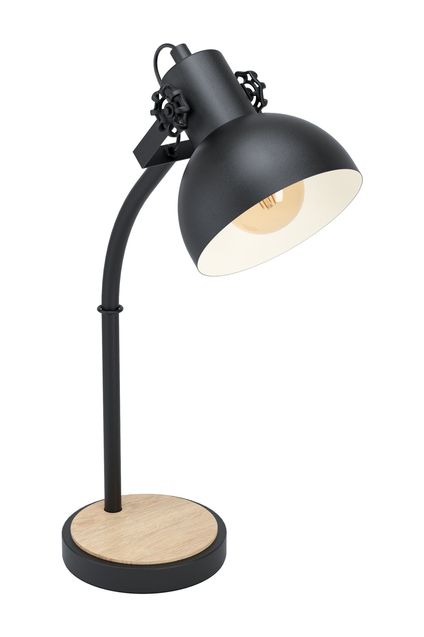   
                        Настільна лампа EGLO (Австрія) 26026    
                         у стилі лофт.  
                        Тип джерела світла: cвітлодіодні led, енергозберігаючі, розжарювання.                                                 Кольори плафонів і підвісок: чорний, бежевий.                         Матеріал: сталь, дерево.                          фото 1