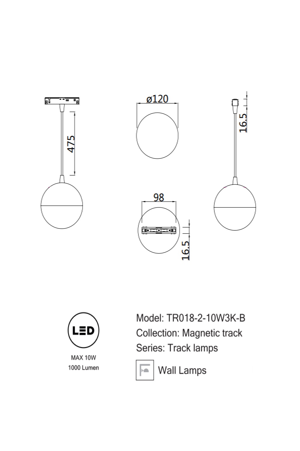   
                        Світильники для магнітних систем MAYTONI (Німеччина) 30200    
                         у стилі лофт.  
                        Тип джерела світла: вбудовані світлодіоди led.                         Форма: куля.                         Кольори плафонів і підвісок: білий.                         Матеріал: скло.                          фото 4