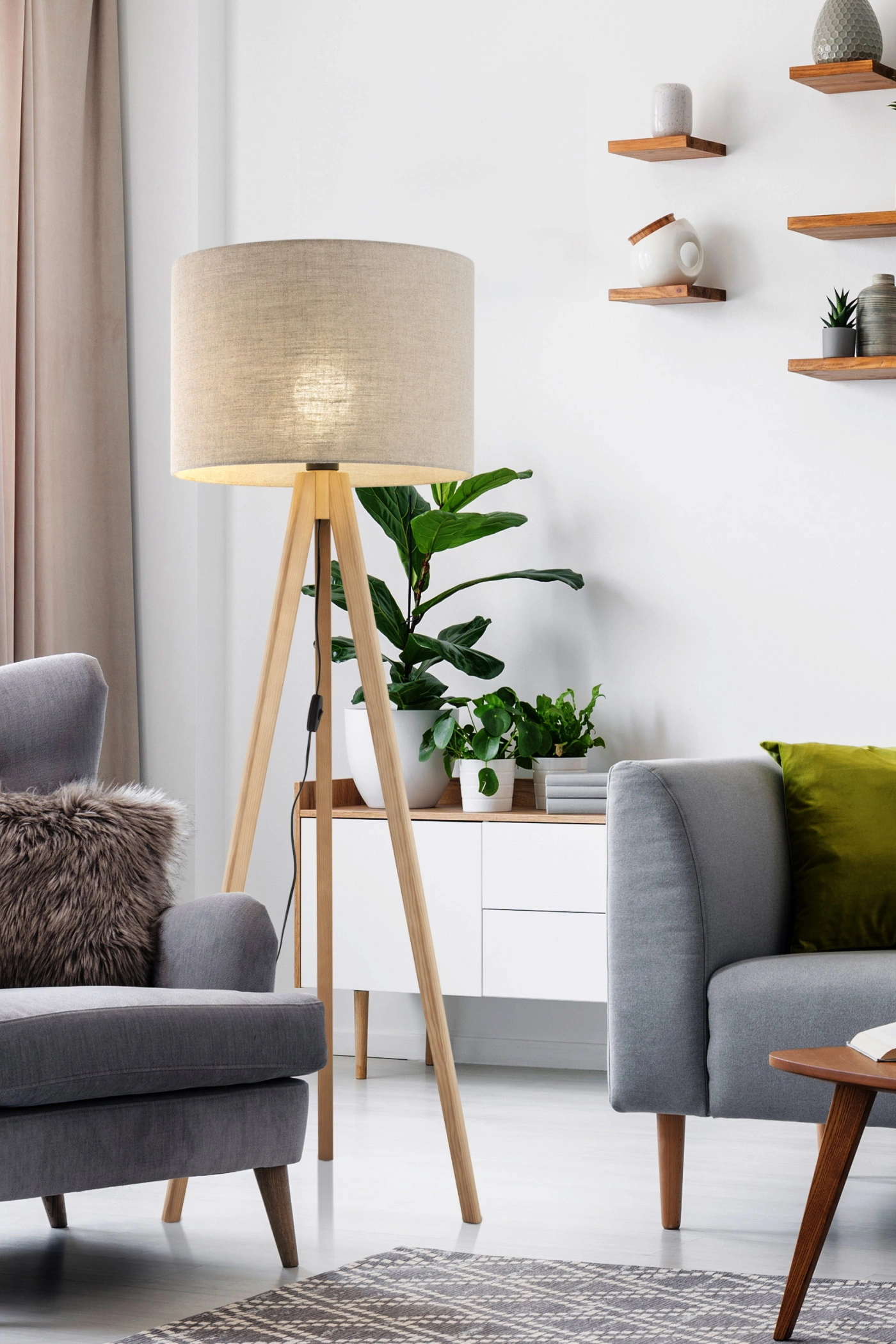   
                        
                        Торшер TK LIGHTING (Польша) 30238    
                         В стиле Скандинавский.  
                        Тип источника света: светодиодная лампа, сменная.                                                 Цвета плафонов и подвесок: Серый.                         Материал: Ткань, Пластик.                          фото 3