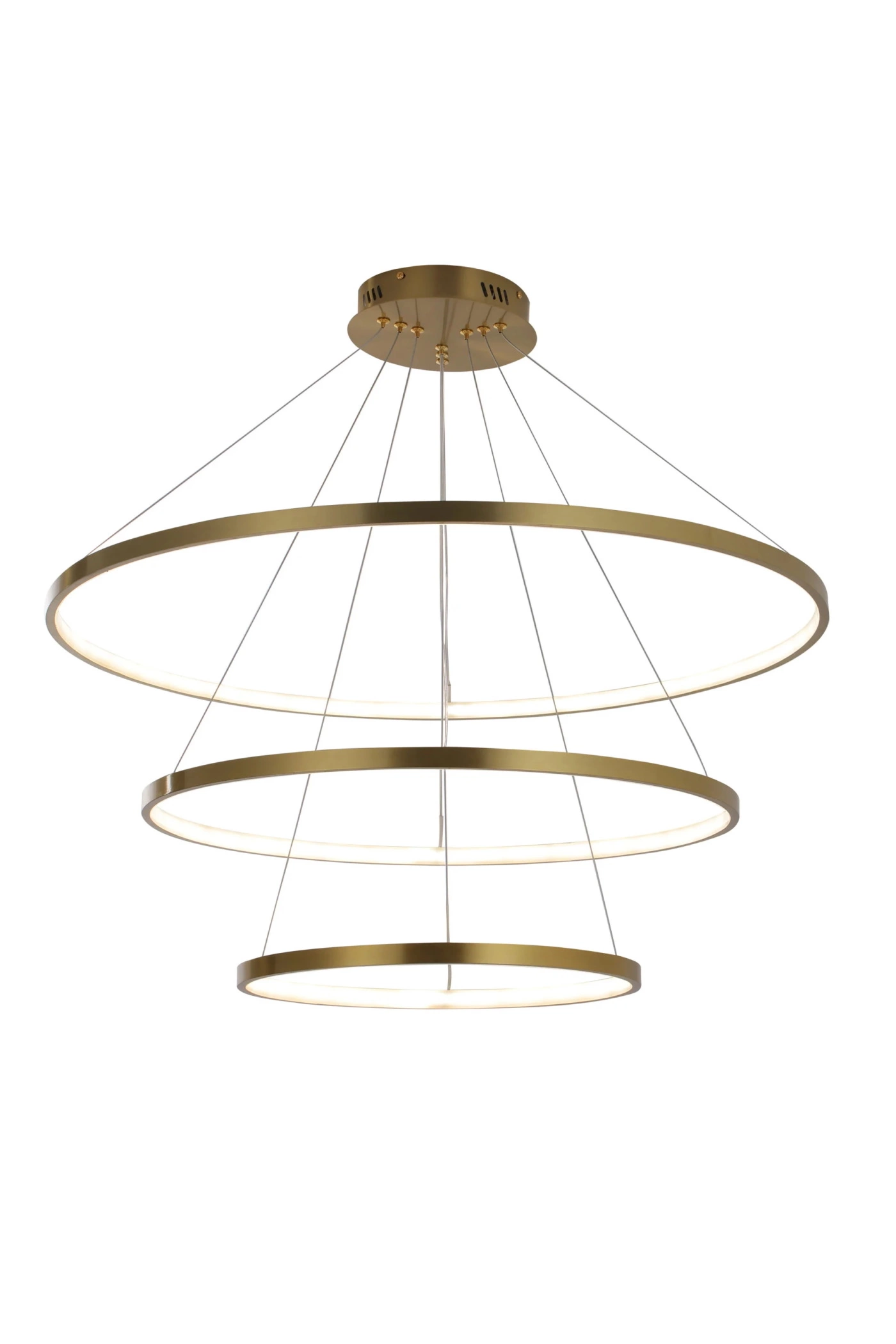   
                        
                        Люстра GOLDLUX (Польша) 33090    
                         В стиле Хай-тек.  
                        Тип источника света: встроенный led-модуль, несъемный.                         Форма: Круг.                         Цвета плафонов и подвесок: Золото, Белый.                         Материал: Алюминий, Силикон.                          фото 2
