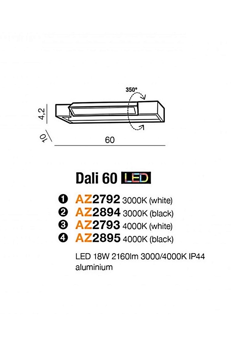   
                        Підсвітка для ванної AZZARDO (Польща) 50132    
                         у стилі модерн.  
                        Тип джерела світла: вбудовані світлодіоди led.                                                 Кольори плафонів і підвісок: білий.                         Матеріал: алюміній, пластик.                          фото 2