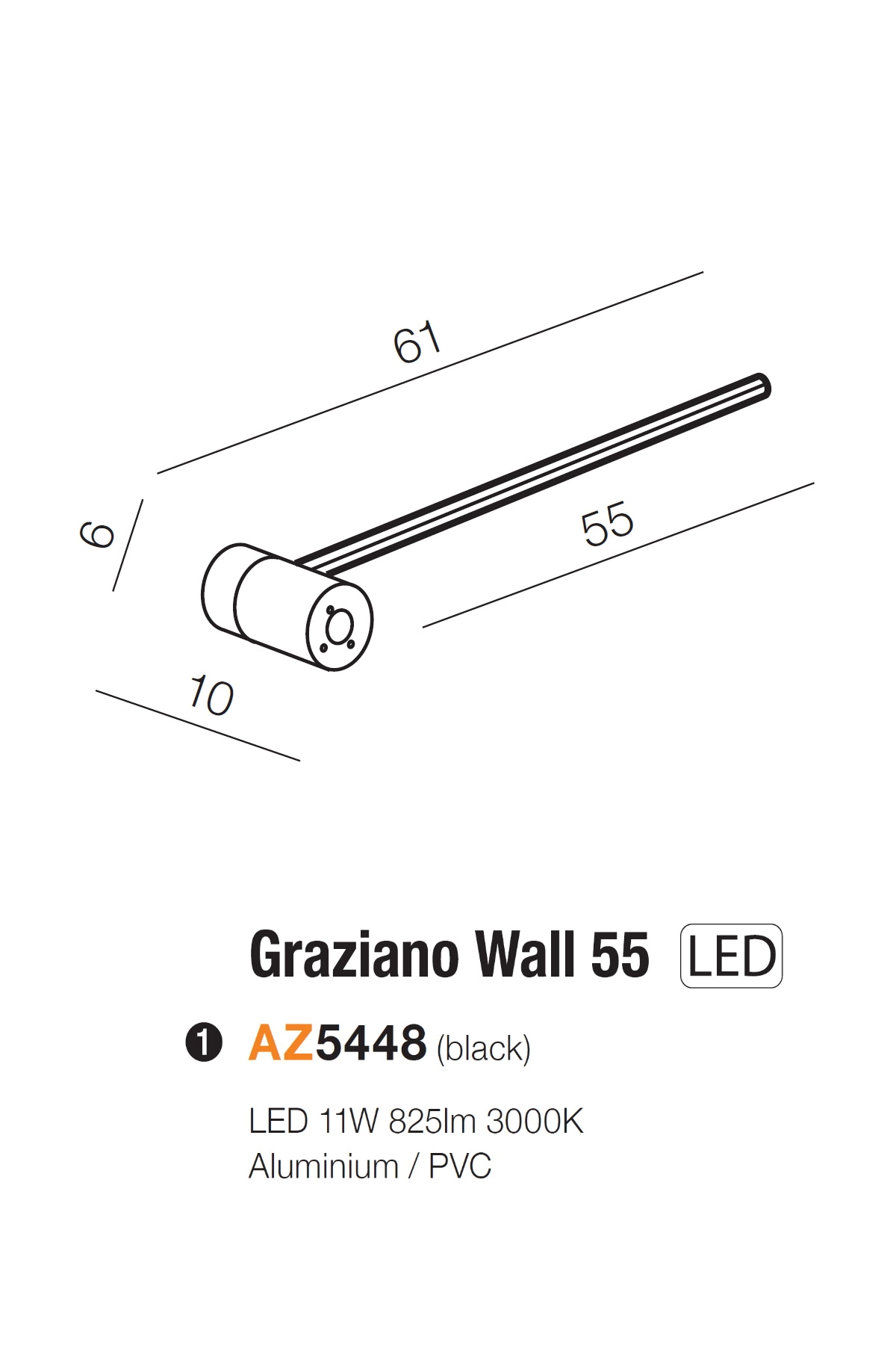   
                        
                        Декоративна підсвітка AZZARDO (Польща) 54687    
                         у стилі Хай-тек.  
                        Тип джерела світла: вбудований led-модуль, незмінний.                                                 Кольори плафонів і підвісок: Чорний.                         Матеріал: Алюміній, Акрил.                          фото 3