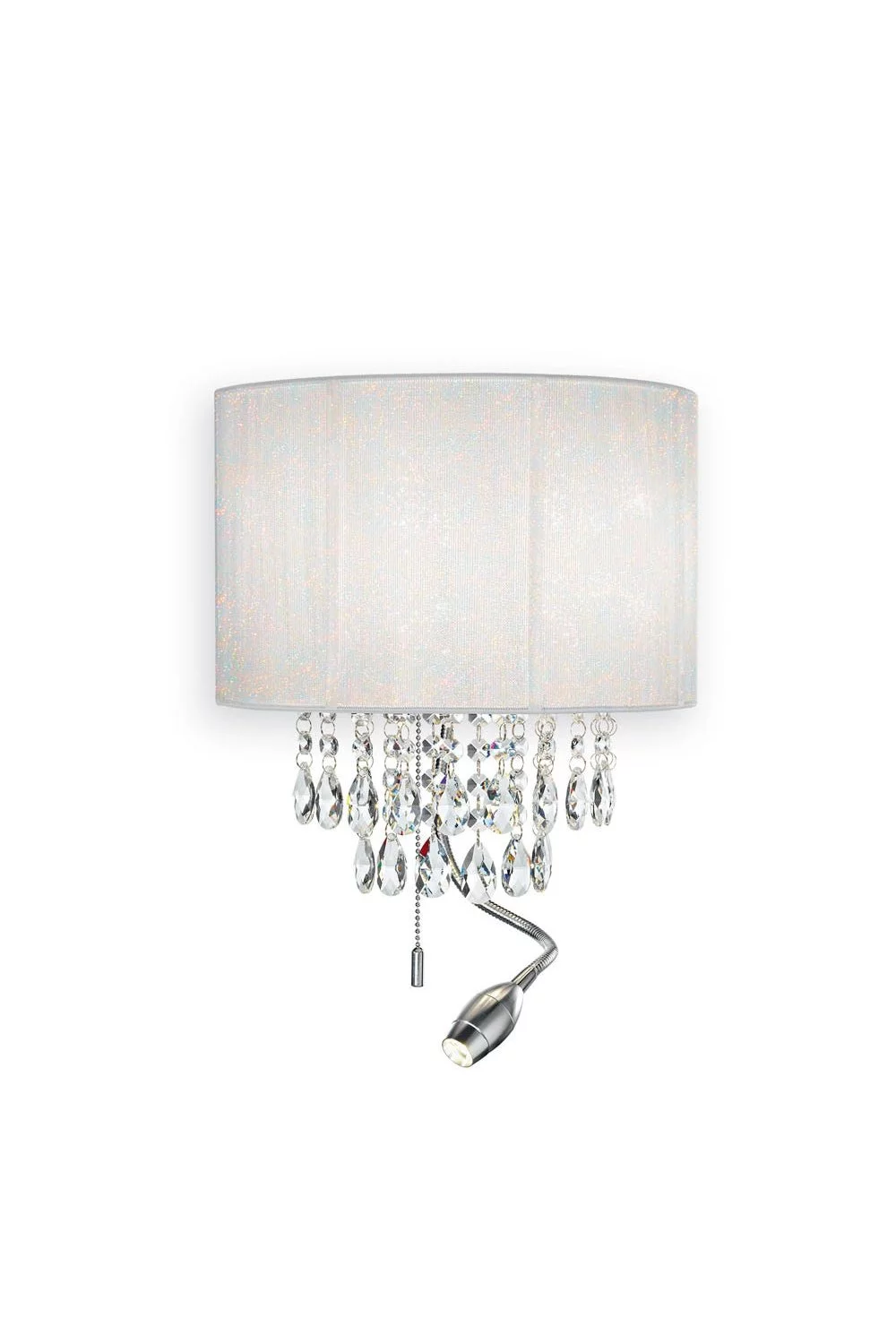   
                        
                        Бра IDEAL LUX (Італія) 56339    
                         У стилі Модерн.  
                        Тип джерела світла: світлодіодна лампа, змінна, вбудований led-модуль, незмінний.                                                 Кольори плафонів і підвісок: Білий, Прозорий.                         Матеріал: Тканина, Пластик, Кришталь.                          фото 1