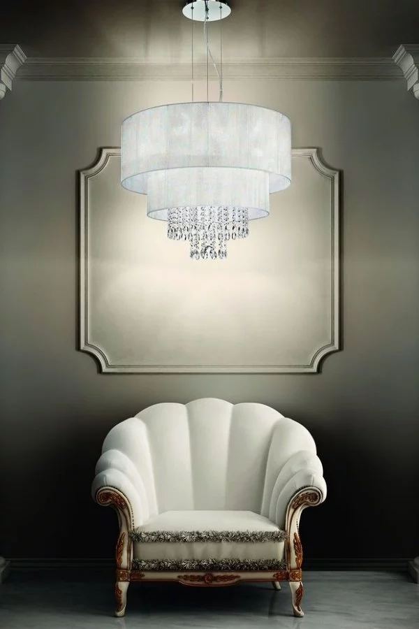   
                        
                        Люстра IDEAL LUX (Италия) 56342    
                         в стиле Модерн.  
                        Тип источника света: светодиодная лампа, сменная.                         Форма: Круг.                         Цвета плафонов и подвесок: Белый, Прозрачный.                         Материал: Ткань, Пластик, Хрусталь.                          фото 2