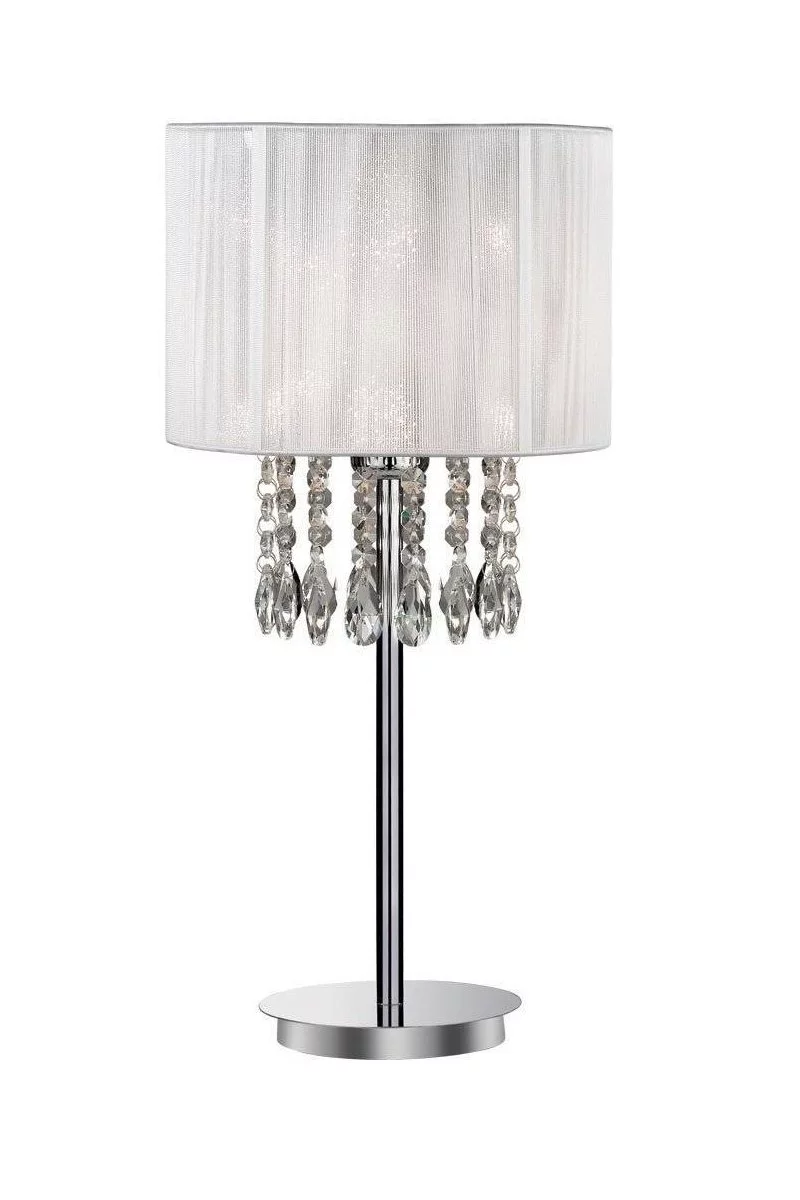   
                        Настільна лампа IDEAL LUX (Італія) 56343    
                         у стилі модерн.  
                        Тип джерела світла: cвітлодіодні led, енергозберігаючі, розжарювання.                                                 Кольори плафонів і підвісок: білий, прозорий.                         Матеріал: тканина, пластик, кришталь.                          фото 1