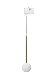   
                        
                        Трековый светильник ZUMALINE (Польша) 67271    
                         в стиле Хай-тек.  
                        Тип источника света: светодиодная лампа, сменная.                                                 Цвета плафонов и подвесок: Белый, Золото.                         Материал: Стекло, Металл.                          фото 1