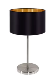   
                        Настільна лампа EGLO (Австрія) 75112    
                         у стилі Модерн.  
                        Тип джерела світла: світлодіодна лампа, змінна.                                                 Кольори плафонів і підвісок: Чорний, Золото.                         Матеріал: Тканина.                          фото 1