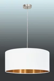   
                        Люстра EGLO (Австрія) 83180    
                         у стилі модерн, скандинавський.  
                        Тип джерела світла: cвітлодіодні led, енергозберігаючі, розжарювання.                         Форма: циліндр.                         Кольори плафонів і підвісок: білий, мідь.                         Матеріал: тканина.                          фото 1