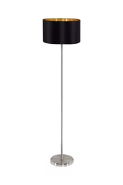   
                        Торшер EGLO  (Австрия) 83210    
                         в стиле Модерн.  
                        Тип источника света: светодиодная лампа, сменная.                                                 Цвета плафонов и подвесок: Черный, Золото.                         Материал: Ткань.                          фото 1