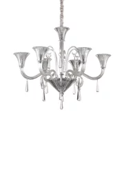  
                        Кришталева люстра IDEAL LUX (Італія) 87954    
                         у стилі Арт-деко, Фьюжн.  
                        Тип джерела світла: світлодіодна лампа, змінна.                         Форма: Коло.                         Кольори плафонів і підвісок: Прозорий.                         Матеріал: Скло.                          фото 1