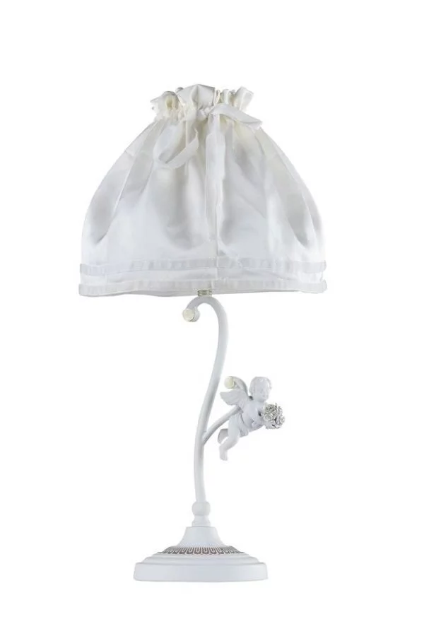   
                        Настольная лампа MAYTONI  (Германия) 90675    
                         в стиле Прованс, Флористика.  
                        Тип источника света: светодиодная лампа, сменная.                                                 Цвета плафонов и подвесок: Белый.                         Материал: Ткань.                          фото 1