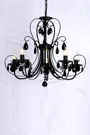   
                        Люстра WUNDERLICHT (Німеччина) 92824    
                         у стилі Класика.  
                        Тип джерела світла: світлодіодна лампа, змінна.                         Форма: Коло.                         Кольори плафонів і підвісок: Чорний.                         Матеріал: Скло.                          фото 1